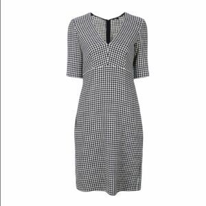 LUISA CERANO Fitted V-Neck Gingham Checked Dress Knee Length Black White 14
